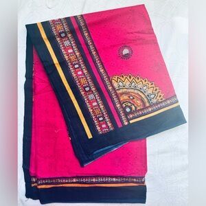 Vibrant Pink and Black Patterned cotton full length scarf